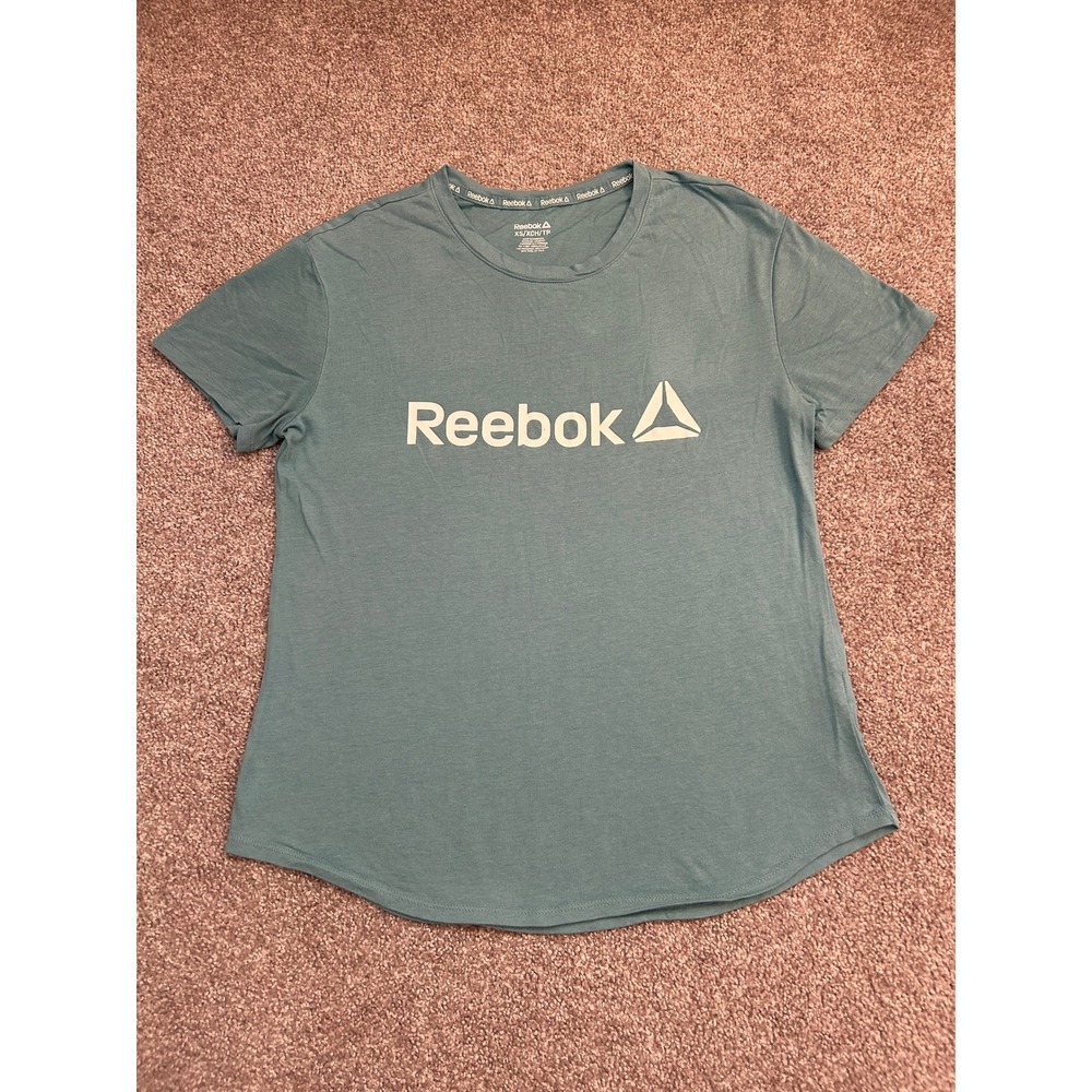 Reebok Graphic T-Shirt Womens XS Blue Excellent Short Sleeve Logo Crew Neck